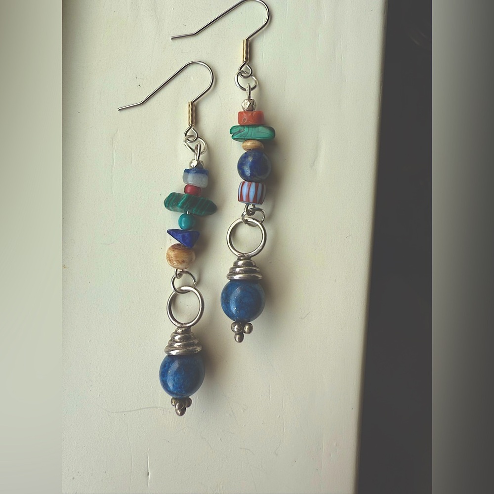 Handcrafted Genuine Stone and Trade Bead Earrings